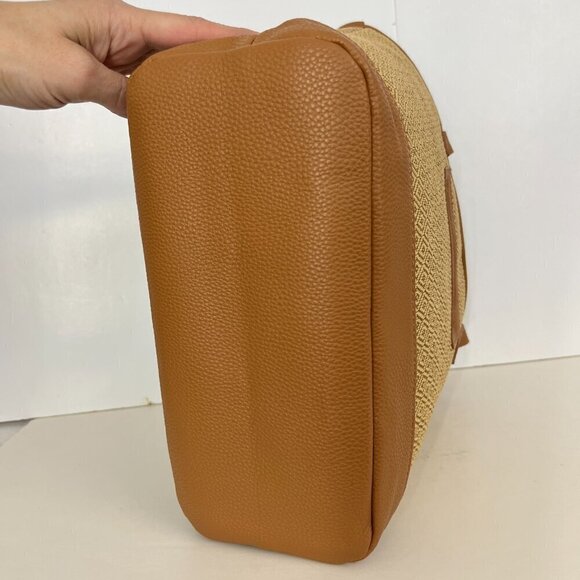 Thirty-One Little Dreamer Natural Straw Light Blue Middle Stripe Summer Tote Bag - Picture 6 of 15